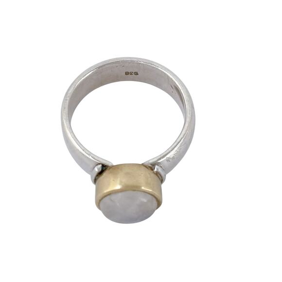 Rainbow Moonstone Gold Accent Bezel Ring | Sterling Silver 925 | Size 6 - Picture 4 of 15